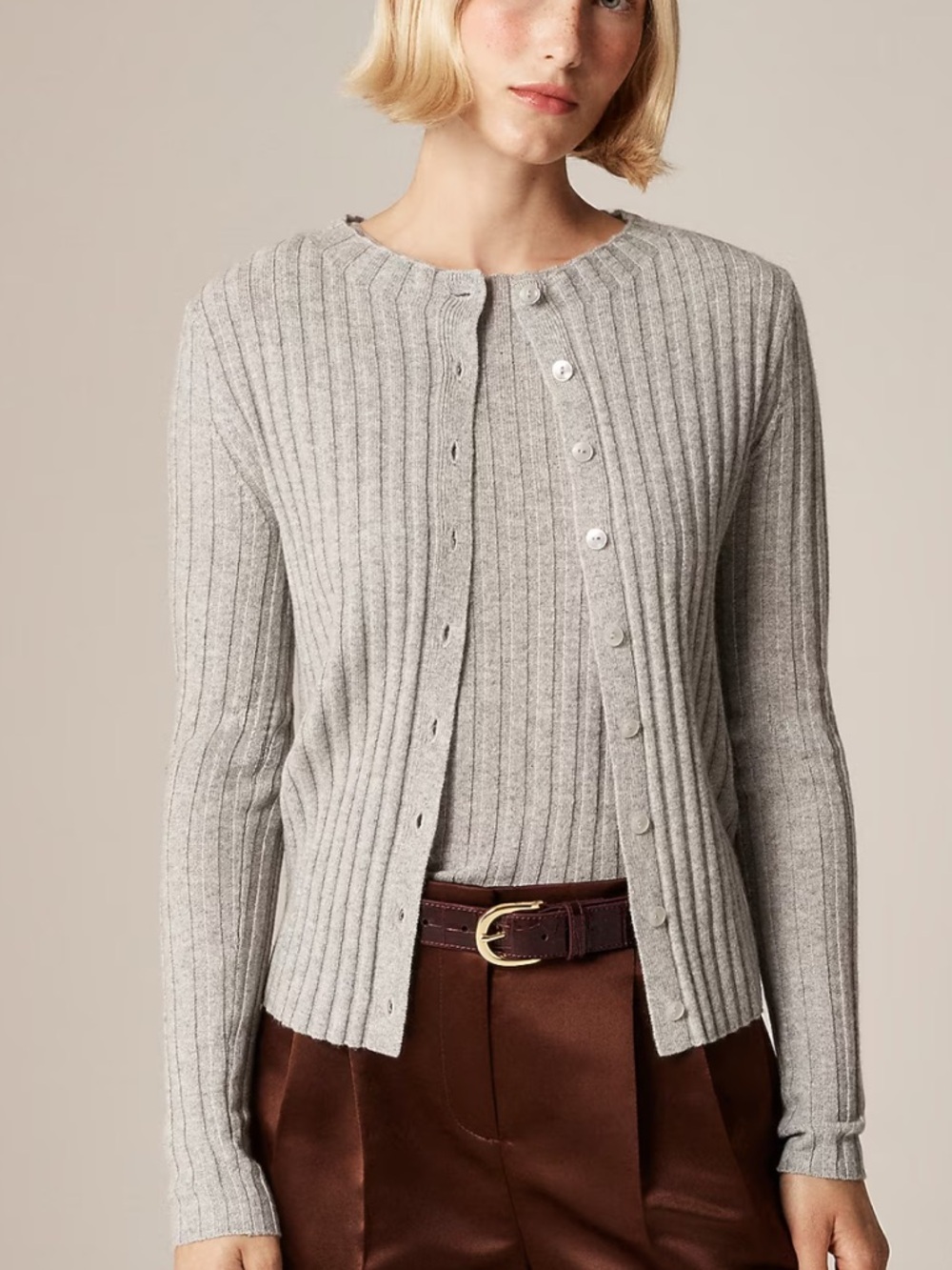 J crew heather grey Wide-rib cashmere cardigan